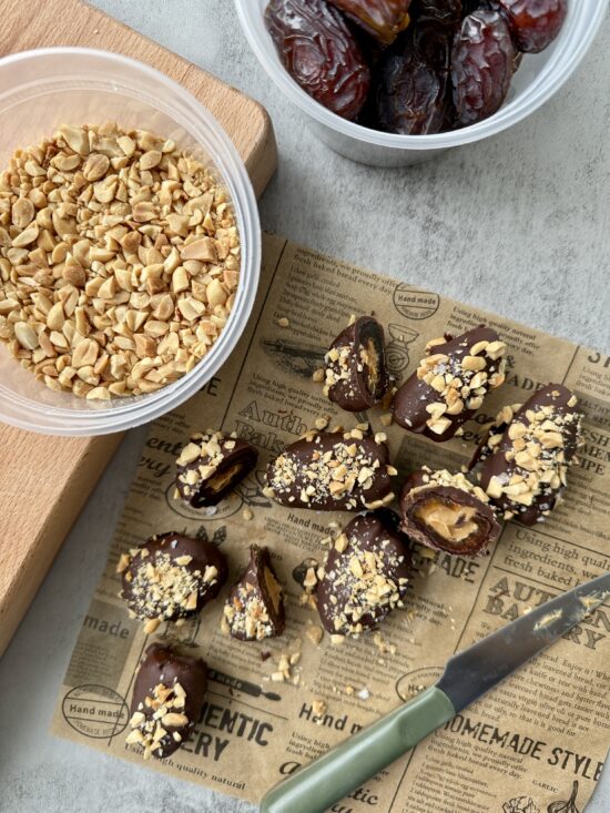 dark chocolate peanut butter stuffed dates