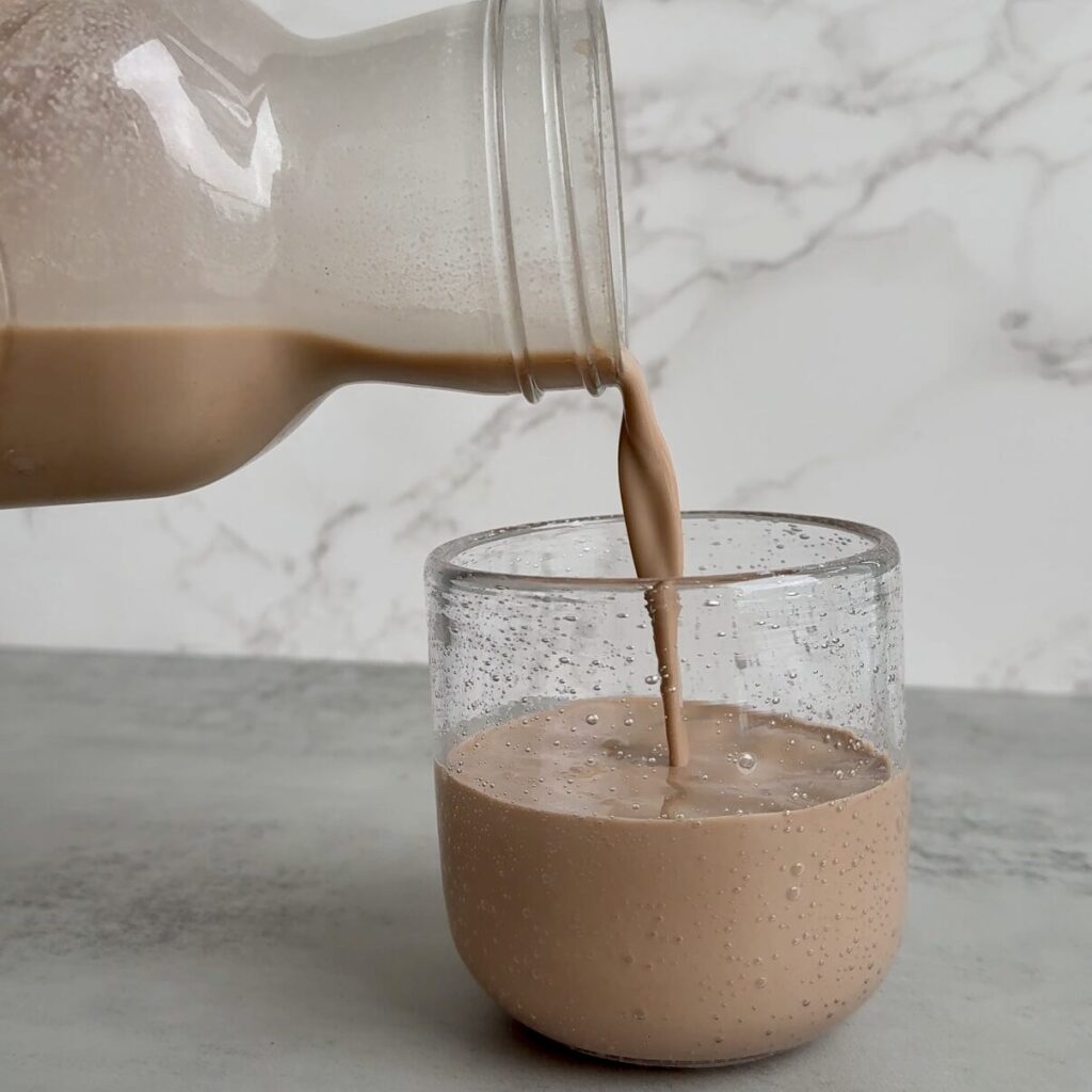 pouring chocolate homemade almond milk