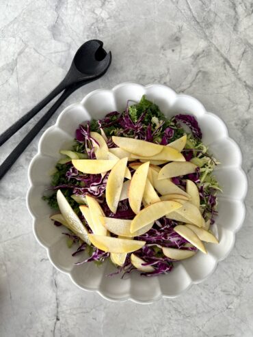 Crunchy Shredded Greens Salad with Purple Cabbage, Apples, and ACV Vinaigrette