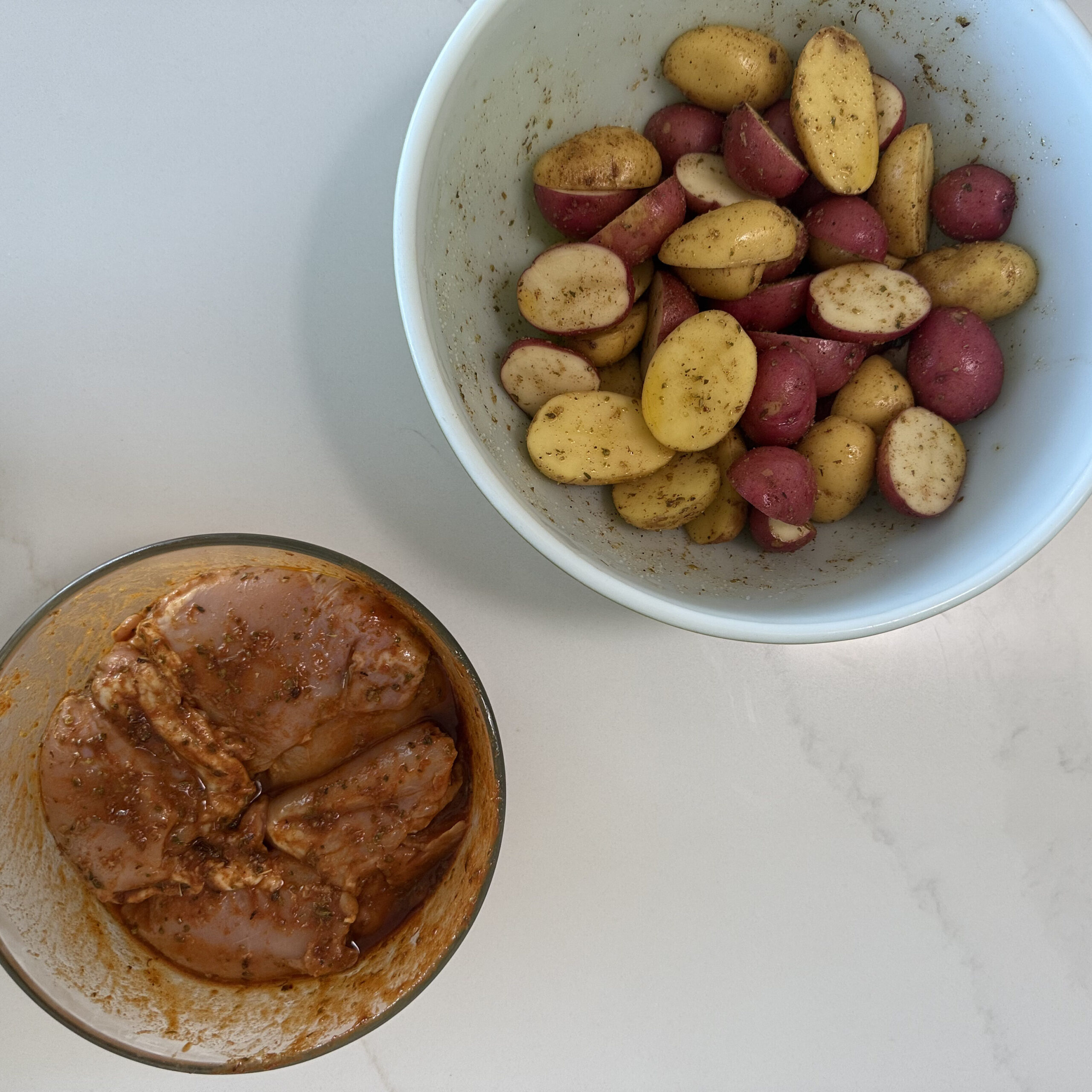 Chicken Thigh Recipes: Marinated Chicken and Roasted Baby Potatoes