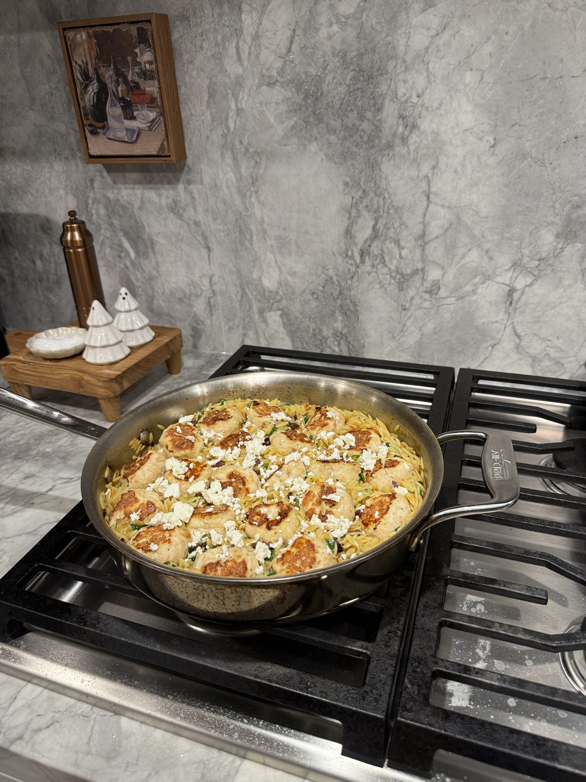 Greek-inspired meatballs and orzo