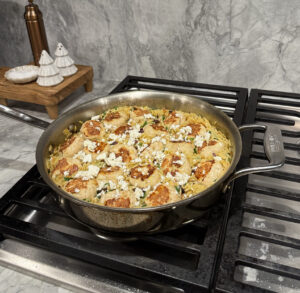 Greek-inspired meatballs and orzo