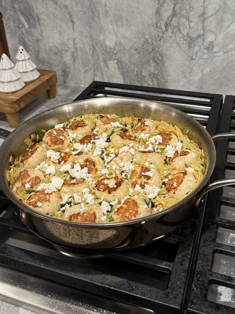 Greek-inspired meatballs and orzo