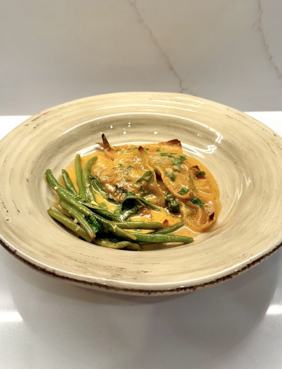 Easy Chicken Dumpling Bake in Red Curry Coconut Sauce